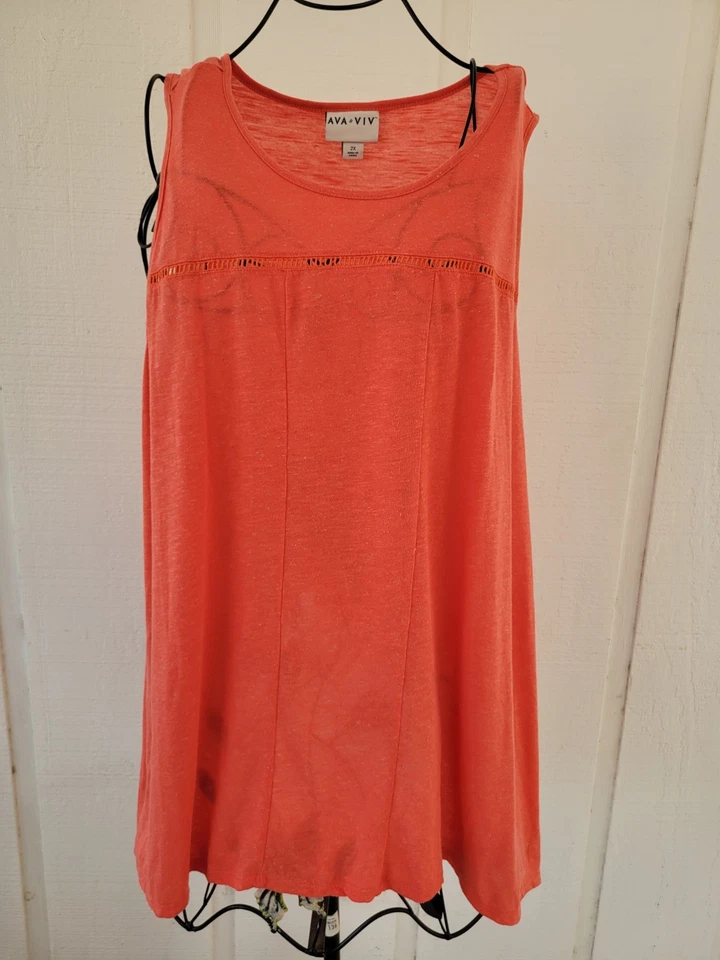 Ava & Viv 2X Top Sleeveless Tunic Blouse Tank Sharkbite Stretch Knit Coral Shirt - Image 1 of 4