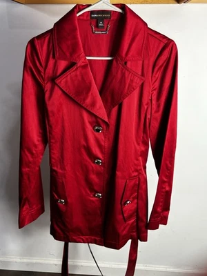 Dana Buchman Red Satin Sateen Dress Lightweight Coat Single Breast Button XS - Image 1 of 4