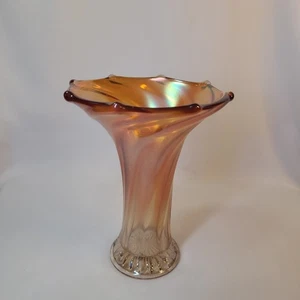 Vintage Imperial Curled Rib Marigold Carnival Glas Vase - Bild 1 von 6