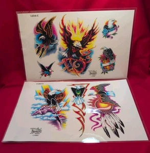 Set Of 2 Vintage 2001 Official Tattoo Brand Tattoo Flash 11x16in Eagles America  - Picture 1 of 13