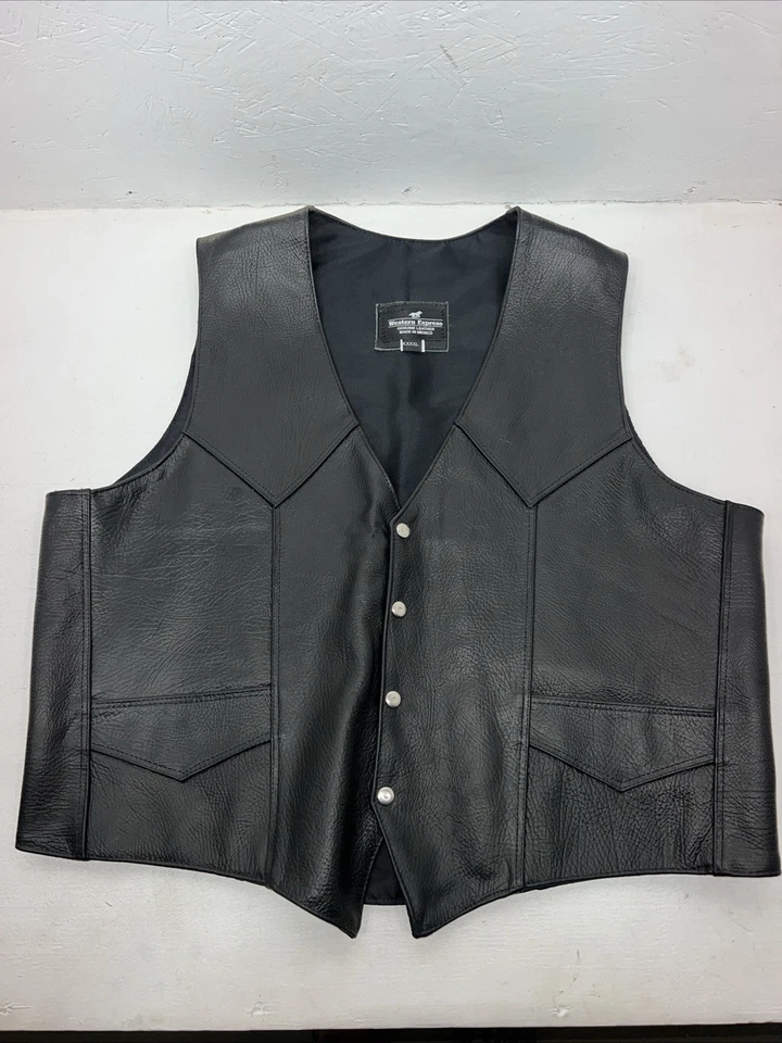Nuevo chaleco de motociclista Western Express de cuero negro para hombre 4XL Q-604 Foto 1 de 4