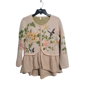 Anthropologie Motte rosa Perlen bestickt Vogel geflügelt Wunder Strickjacke Größe XS - Bild 1 von 11