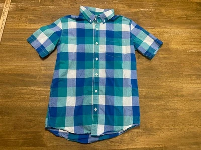 Old Navy Shirt, Boys Size XL, Blue Green White, Plaid, Button Down, Short Sleeve - Image 1 of 4