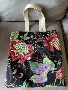 Handmade Tote Bag Dark Floral Cotton Lining Shopping Sustainable Eco Reusable - Picture 1 of 3