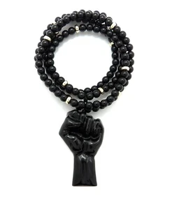 Hip Hop Black Color Rising Fist Pendant 6mm 30" Plastic Beads Necklace XC555BK - Picture 1 of 14