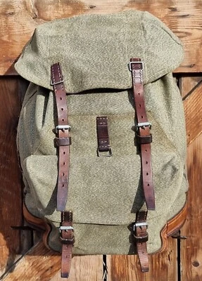Robuster, alter Schweizer Armee Rucksack, Segeltuch & Leder Original 1964, Nr.7 - Bild 1 von 4