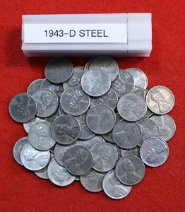 1943-D Lincoln Wheat Cent Penny 50 Coin roll Circulated Steel - Picture 1 of 3