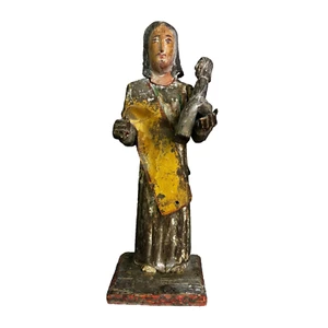Vintage Santos Figure Religious Folk Art Wooden Carved Saint Jesus Handmade 13" - Picture 1 of 21