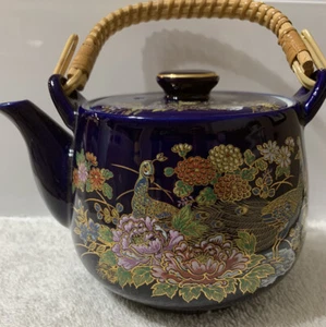 Ceramic Japanese Teapot Woven Handle w / peacocks - Picture 1 of 11