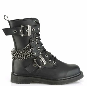 Demonia Bolt-250 Black Vegan Leather Buckle Unisex Boots • Local Stock • Gothic - Picture 1 of 6
