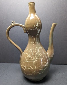 Vintage Chinese Korean Jug Lotus Design, Spout, Handle, Ewer Wine Water - Picture 1 of 17
