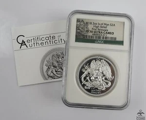 2018 Isle of Man ANGEL .999 Silver 2oz High Relief Coin NGC PF70 Ultra Cam + COA - Picture 1 of 3