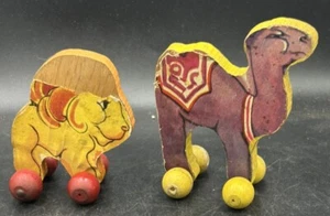 Rare Vintage Fisher Price 1931 Woodsy Wee Camel & Lion Pull Toys - Picture 1 of 13