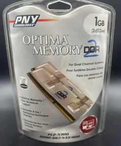 PNY 1gb (2x512mb) DDR2 Desktop Memory PC2-5300 New (Sealed) - Picture 1 of 4