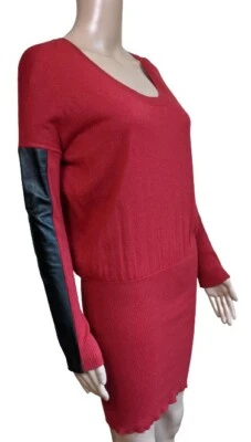Mason Womens Red Long Sleeve Cashmere Sheath Dress Lambskin Dropped Waist Small - Image 1 of 4