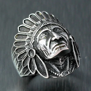 Anillo cabeza jefe apache indio nativo americano para hombre retro banda de acero inoxidable - Imagen 1 de 9