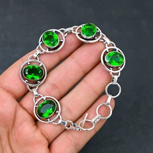 Green Peridot Gemstone Handmade 925 Sterling Silver Jewelry Bracelet Gift For - Picture 1 of 5