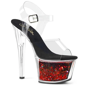 PLEASER SKY-308WHG Women's 7" Heel Ankle Strap W/ Liquid Infused Platform Shoes - Picture 1 of 6