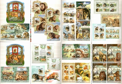 TIGERS & LIONS wild big cats Collection 61 s/sheets MNH Mi.CV 525.40 € #CNA57/58 Cover