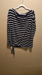 MAURICES Plus Size Womens 1X Navy Blue Stripped Boat Neck Long Sleeve Shirt - Picture 1 of 5