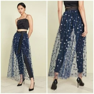 NUOVA Maxi Gonna Rachel Comey Fetes Blu Glitter Fiore Maglia Trasparente Tulle Linea A M - Foto 1 di 15