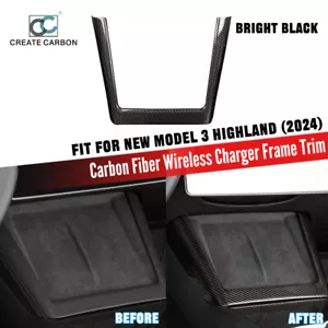 Real Carbon Fiber Wireless Charger Frame Trim For Tesla Model 3 Highland(2024) - Picture 1 of 6