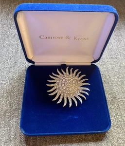 CAMROSE & KROSS Vintage JACKIE KENNEDY Sunburst RHINESTONE Pin+ BOX ~ FREE SHIP - Picture 1 of 6