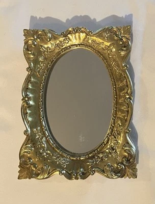 Espejo rectangular dorado dorado vintage marco de plástico Hollywood Regency 7x9 Foto 1 de 4
