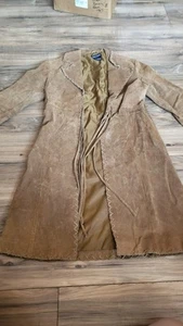 Vintage Wet Seal Womens M 100% Long Trench Leather Suede Jacket Aztec Tribal... - Picture 1 of 8