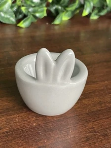Boiled Egg Cup Dish Grey Ceramic Bunny Ears Easter - Picture 1 of 7