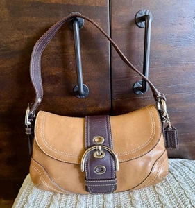 Bolso de Mano COACH Pequeño Vintage Tostado y Marrón Bloques de Color Cuero Imán Bucle - Imagen 1 de 11