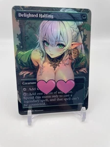 Waifu MTG Delighted Halfling FOIL Playtest FOR COMMANDER EDH MAGIC ANIME - Picture 1 of 2