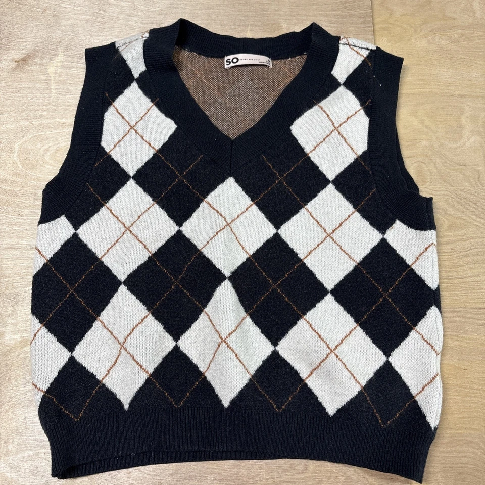 Blusa Sonoma Goods For Life Argyle feminina média preta branca  - Imagem 1 de 4