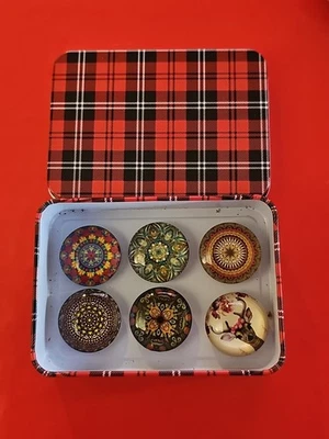 6 Pcs. Handmade Glass Magnet Decorative  For Ref Memo Board Metal Red Gift Box - Image 1 of 4