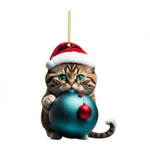 Cute Cat Xmas Tree Accessories Christmas Pendant Hanging Ornament -Green - Picture 1 of 6