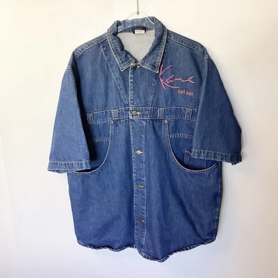 Винтажная джинсовая рубашка с коротким рукавом на пуговицах Karl Kani 90-е 2 упаковки уличная одежда - L - Изображение 1 из 4