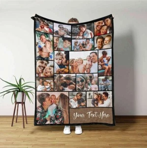 Personalized Photo Blanket Collage - Custom Text Wedding Christmas Blanket Gift - Picture 1 of 10