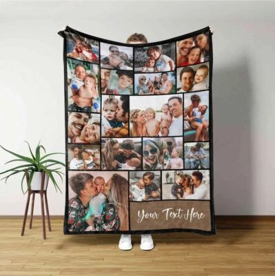Personalized Photo Blanket Collage - Custom Text Wedding Christmas Blanket Gift - Image 1 of 4