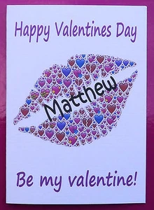 Happy Valentines Day PERSONALISED Valentine Card (Hearts and Lips) - Picture 1 of 1