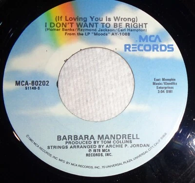 Barbara Mandrell 45 RPM Record - I Don't Want To be Right / I Feel The Hurt B12 Foto 1 de 2
