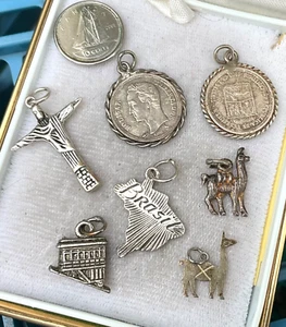Vintage 835 Sterling Charms CHILE BOLIVA LLAMA, REDEEMER STATUE RIO DE JANEIRO - Picture 1 of 9