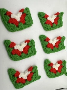6 Christmas 4” Mini Stockings Handmade Crochet Granny Square Holiday Ornaments - Picture 1 of 4