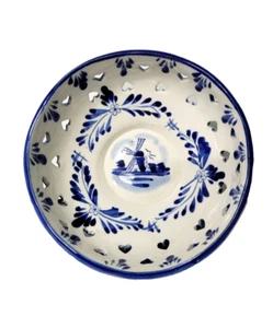 1 ciotola in ceramica con piedi mulino a vento blu bianco dipinta a mano 6"" - Foto 1 di 4