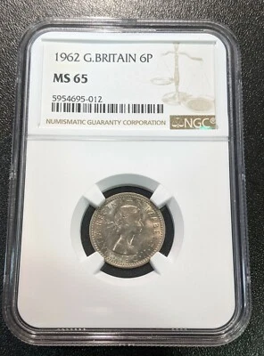 1962 MS65 Great Britain 6 Pence NGC UNC KM 903 Queen Elizabeth II - Image 1 of 2