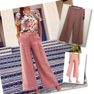 KUT from the Kloth Womens 14 Wide Leg Crop Pants Rose Mauve Elastic Waist NWT - Picture 1 of 12