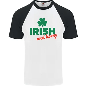 Irish and Horny St Patricks Day Mens s/S Baseball T-Shirt - Picture 1 of 50