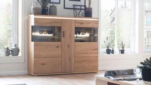Highboard Massivholz Anrichte Barcelona Balkeneiche Metall schwarzgrau 150 cm - Bild 1 von 13