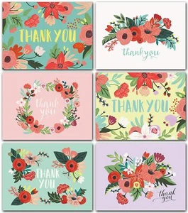 Floral Thank You Cards Bulk Box Set Of 48 Blank Cards With Envelopes Baby Shower - Picture 1 of 8