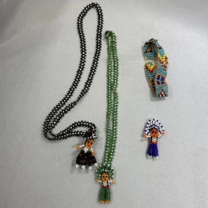 Vtg Mexican Glass Beaded Ethnic Lady & Man Figures Necklaces + Bracelet 4 - Picture 1 of 7