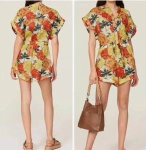 Scotch & Soda Strampler Blumenmuster Palmenmuster Leinen gelb Damengröße XS $ 238 neu ohne Etikett - Bild 1 von 5